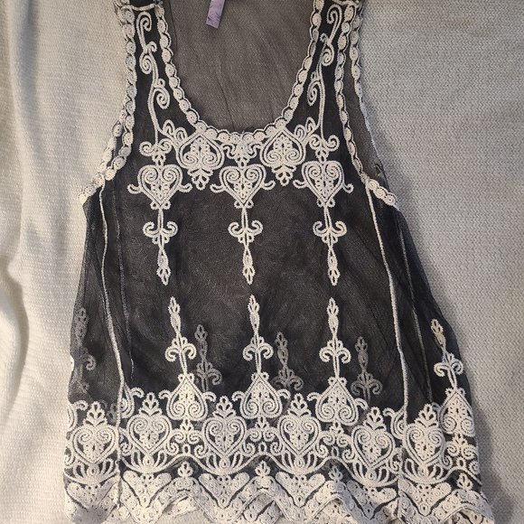 Alya Tops Black And White Sheer Lace Top Poshmark